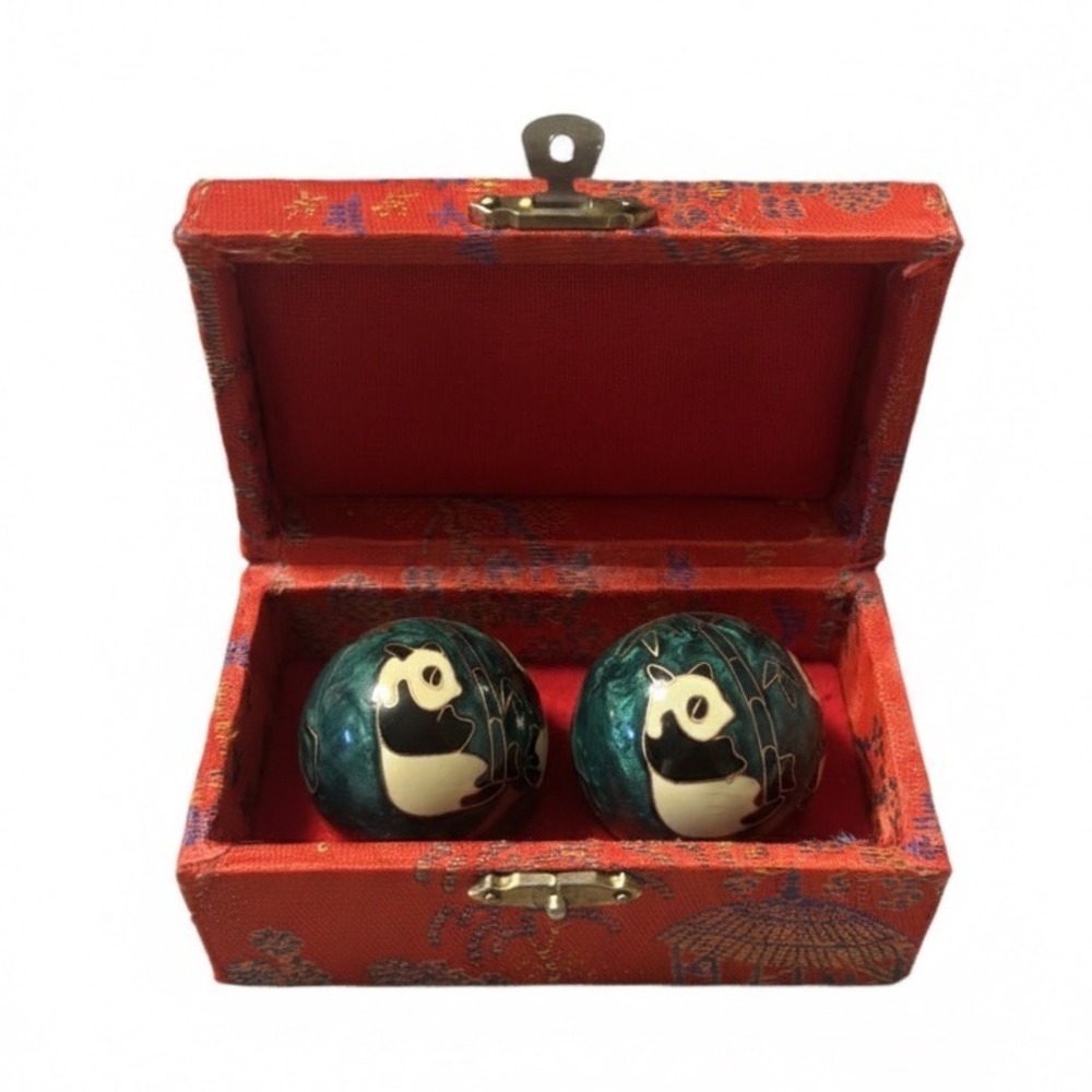 Vintage Chinese Panda Meditation Stress‎ Relief Balls Decorative Box Collectible